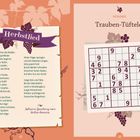 Links: „Herbstlied“ mit Gedicht. Rechts: „Trauben-Tüftelei“, ein Sudoku. Hintergrund mit Trauben und Blättern verziert.