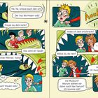 Comic mit zwei Jungen, einer hat Angst vor einer Hai-Attrappe, Gespräch über Mut, Museumsbesuch als Ablenkung.