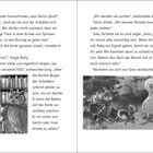 Zwei Illustrationen zeigen Tierfiguren in einem Gespräch. Eine Eule, ein Vogel und ein Nagetier interagieren miteinander.