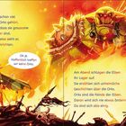 "Roni hat schon viel über die Orks gehört. Oh je. Hoffentlich treffen wir keine Orks. Am Abend schlagen die Elben ihr Lager auf."

Links ein Elf mit Pfeil und Bogen, rechts ein riesiger, grimmiger Ork. Im Hintergrund flammenartige Farben.