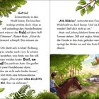 „Lauft los!“ Mats und Johnny hören Stimmen im Wald, finden ein Auto und sehen, wie Hunde eingeladen werden. Illustration: Junge auf Pferd, Auto im Wald.