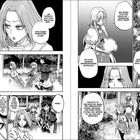 Mehrere Personen in einem bewaldeten Gebiet. Dialoge über Magie, Nebel und mögliche Elfen. Manga-Illustration.