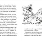 Seite 12 und 13 Text: Jack konfrontiert Tiger, ruft Vogel mit Münze herbei, fliegt. Illustration: Junge mit Vogel, Tiger vor Büschen.