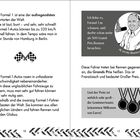 Texte beschreiben die Formel 1 als aufregende und schnelle Sportart. Illustration von Maurice neben Text über Grands Prix.