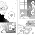 Zwei Manga-Seiten mit Dialogen über Gefühle und Entscheidungen, dazu Figuren mit nachdenklichen Ausdrücken.