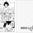 "Willkommen in der Dämonenschule, Iruma-kun!"; Junge mit verwirrtem Ausdruck; Szenen aus einem Manga mit Gesprächsbubbles.