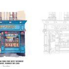 Text: "Ein Spaziergang durch Paris bietet Unterricht in Geschichte, Schönheit und Leben." Illustration einer Crêperie.