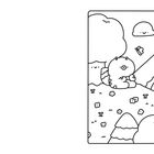 Illustration: Ein Dino fliegt einen Drachen auf einem Hügel, umgeben von Bäumen, Blumen, Wolken und einem lächelnden Sonnenuntergang.