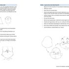 Links Anleitungen zur Kopf- und Nasenkonstruktion mit Trapezform. Rechts Schritte zum Zeichnen eines Gesichts mit Kürbisform.
