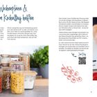„Warum Wochenpläne & Meal Prep im Kochalltag helfen“. Links: Vorratsbehälter. Rechts: Hand schreibt auf Planer.