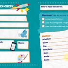 "Das bin ich!", "FREUND*INNEN-CHECK", "Mein*e Super-Checker*in:", "Chexxxtrem!", "Lieblings", "Selbst-Check!". Fröhliche, bunte Grafik mit Rakete und Tieren.
