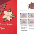Text: Beeindruckende Weihnachtssterne, Material, So wird's gemacht. Links zwei Origami Sterne, rechts Faltanleitung.