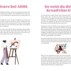 Texte: "Selfcare bei ADHS" und "So setzt du deine Kreativität frei". 

Links: Person malt, rechts: Utensilien und Katze.