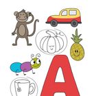 Text: "LÖSUNG". Illustration: Affe, Auto, Ameise, Ananas, Tasse, Kürbis und großer roter Buchstabe A.