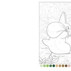 Eine Malen-nach-Zahlen-Illustration zeigt zwei cartoonartige Wesen im Wald. Unten sind Farbfelder von 1 bis 15.