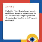 Antwort: c) Zwei Putten am unteren Bildrand sind berühmte Engel in der Malerei. Bunter Hintergrund mit einem abstrakten Auge.