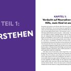 Links auf lila Hintergrund steht groß "TEIL 1: VERSTEHEN". Rechts beginnt "KAPITEL 1: Verdacht auf Neurodivergenz – Hilfe, mein Kind ist anders".