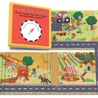 "KLONK! BOING! BRUMM! Gleich wieder heil! Wo ist bloß der Schraubenzieher?" Illustration einer Tierfarm mit Straßen.