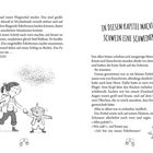 Links ein Mädchen mit Schal, rechts ein Wesen mit Herzshirt, Text: "IN DIESEM KAPITEL MACHT EIN SCHWEIN EINE SCHWEINEREI".