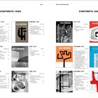 "CONTENTS 1959" steht oben. Darunter zwölf Cover von "arts & architecture" mit modernen Designs aus verschiedenen Monaten.
