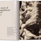 Text links: „The start of a magnificent career 1475–1491 Frank Zöllner“ und ein Zitat von Michelangelo. Rechts: Marmorskulptur.
