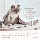 Zitat: "Nirgendwo habe ich mehr Ruhe gefunden als in Wäldern und in Büchern." Kalender mit Katze auf Buch.