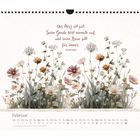 „Der Herr ist gut. Seine Gnade hört niemals auf, und seine Treue gilt für immer. Psalm 100,5.“ Illustration von Blumen; Februar Kalender.