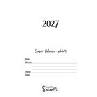 Text: "2027", "Dieser Kalender gehört:", Name, Adresse, Telefon, E-Mail. Unten rechts ein Logo mit dem Text "kauwohl Spirelli".