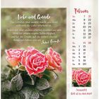"Von Gott begnadigt. Der letzte Ruhm ist nicht... Frieden macht." Kalender für März, Grafik mit Landschaft und Kreuz.