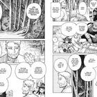Manga-Panel mit Figuren im Wald. Dialog über unerkannte Waldtiefen, Gefahren und das Sammeln von Brennholz.