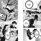 "Wer seine Waffe gegen Nabecha richtet, hat kein Mitleid verdient. Tut Buße durch euren Tod!" Manga-Stil, mit kämpfenden Charakteren.