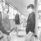 #110. Eine Manga-Szene mit Schülern in einem Schulflur, die lächeln und miteinander interagieren.