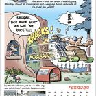 Ingo Igel mit Modellmotor, rasante Fahrt, "Saugeil, der alte geht ab wie 'ne Rakete!!!", 243 km/h, Kalender für Februar.