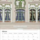 "An der Wasserkunst" steht über einem Kalender für Februar. Oben ziert ein Wandbild ein Gebäude.