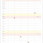 Kalenderseite Februar; Illustration unten: Figur auf Rose, streckt sich nach Sternen; zarte Farben und Verzierungen.