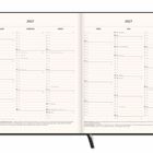 Doppelseitiger Kalender für 2027 mit Monaten Januar bis Juni, wichtiger Feiertage und Notizzeilen.