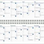 Kalender 2027 mit Monatsnamen und Datumsangaben in Tabellenform. Feiertage sind markiert. Spiralbindung sichtbar.