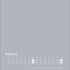 FEBRUAR-Kalender: Tage 1-28 auf grauem Hintergrund, besondere Daten: 8. Rosenmontag, 9. Fastnacht, 10. Aschermittwoch, 14. Valentinstag.