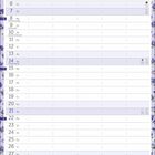 Kalendertabelle. Oben steht "Name", unten "Februar". Blumenmuster schmückt den Rand, Pastellfarben dominieren.