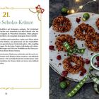 "Knusprige Schoko-Kränze" Rezept, Zutaten: Schokolade, Kokosöl, Cornflakes, Mandelblättchen, Himbeeren. Links Text, rechts Kränze.