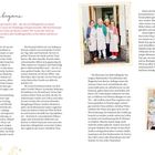 Seitenüberschrift: "Wie alles begann"
Text: Geschichte des Pop-up-Lunch-Clubs "Oma.Liebe". Foto: Vier Personen vor einem Café in Schürzen.