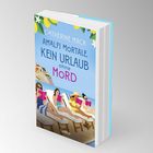 "Catherine Mack, Amalfi Mortale, Kein Urlaub ohne Mord" steht auf einem Buchcover. Frauen lesen am Strand.
