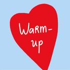 Die Worte "Warm-up" stehen in weiß auf einem roten Herz vor hellblauem Hintergrund.