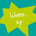 Text: "Warm-up" in weißer Schrift auf einem gelben Stern vor türkisfarbenem Hintergrund.