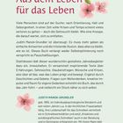 "Aus dem Leben für das Leben" steht oben. Darunter ein Text über Orientierung und persönliche Entwicklung. Blumenillustration.