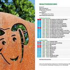 INHALTSVERZEICHNIS, verschiedene Wanderstrecken mit Dauer und Entfernung wie "Von Hamburg-Fischbek nach Buchholz". Links ist eine rostige Metallplatte mit einem lachenden Schafkopf ausgeschnitten, dahinter Bäume und blauer Himmel.