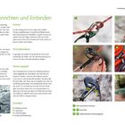 Ausrüstung, Einrichten und Einbinden, Seil, Gurt, Schraubkarabiner, Sicherungsgerät. Bilder von Kletterausrüstung.