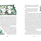 Seitenzahlen unten: 134 und 135. Links Text über Wald, Tannen, Lichtung. Rechts Text über Bach, Schneeglöckchen, Vögel. Illustrationen: Figuren, Blumen.
