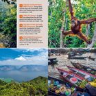11. Gunung Leuser-Nationalpark: Dschungel mit Orang-Utans.  
12. Toba-See: Vulkansee mit Kulturpanorama.  
13. Tanjung Puting-Nationalpark: Orang-Utan-Schutzgebiet.  
14. Banjarmasin: Schwimmende Märkte.  
Bild zeigt Dschungel, See, Orang-Utan und Märkte.