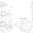 Textliste von Namen, darunter Alex Wissel und Maria Thereza Alves. Skizzen eines Gebäudes und Lagekarte im Ständehauspark.